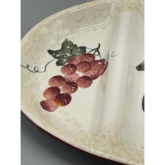 Pier 1 serving tray hand-painted dolomite 3 sections grapes and pear READ - Picture 3 of 8